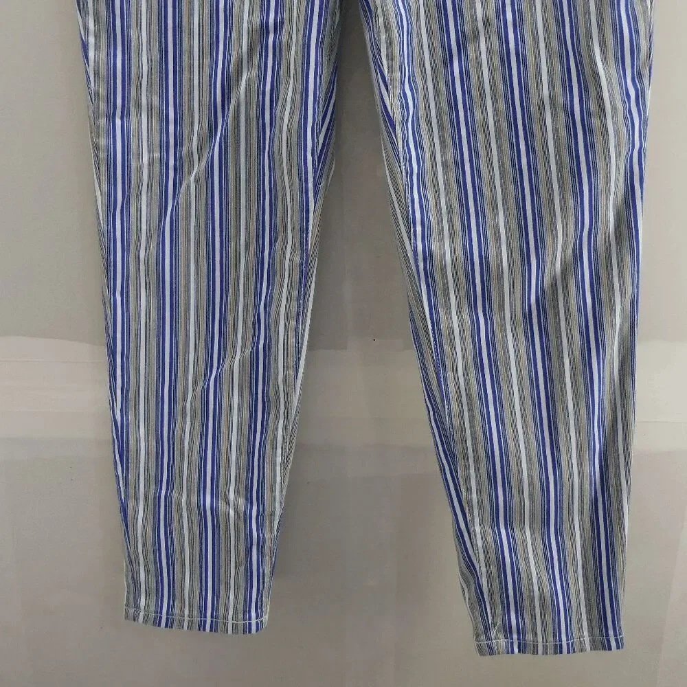 Needle & Cloth Stripe‎ Skinny Ankle Cropped Pants Sz 16 White Blue Yellow Stripe
